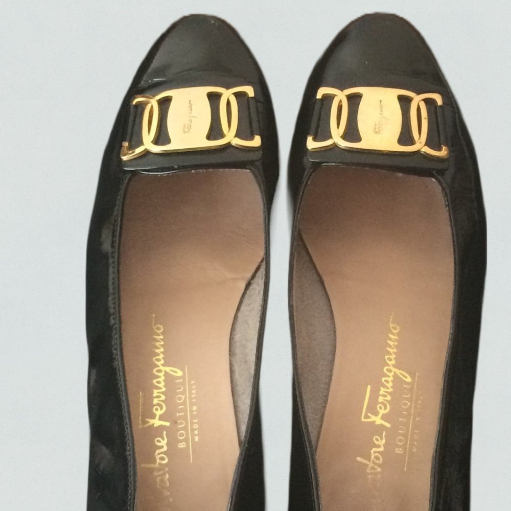 Vintage Salvatore Ferragamo Italian Patent Leather Chunky Heel Shoes No Box